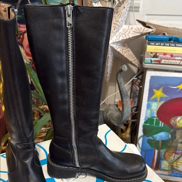 Black Leather Knee-High Boots - Picture 2 of 4